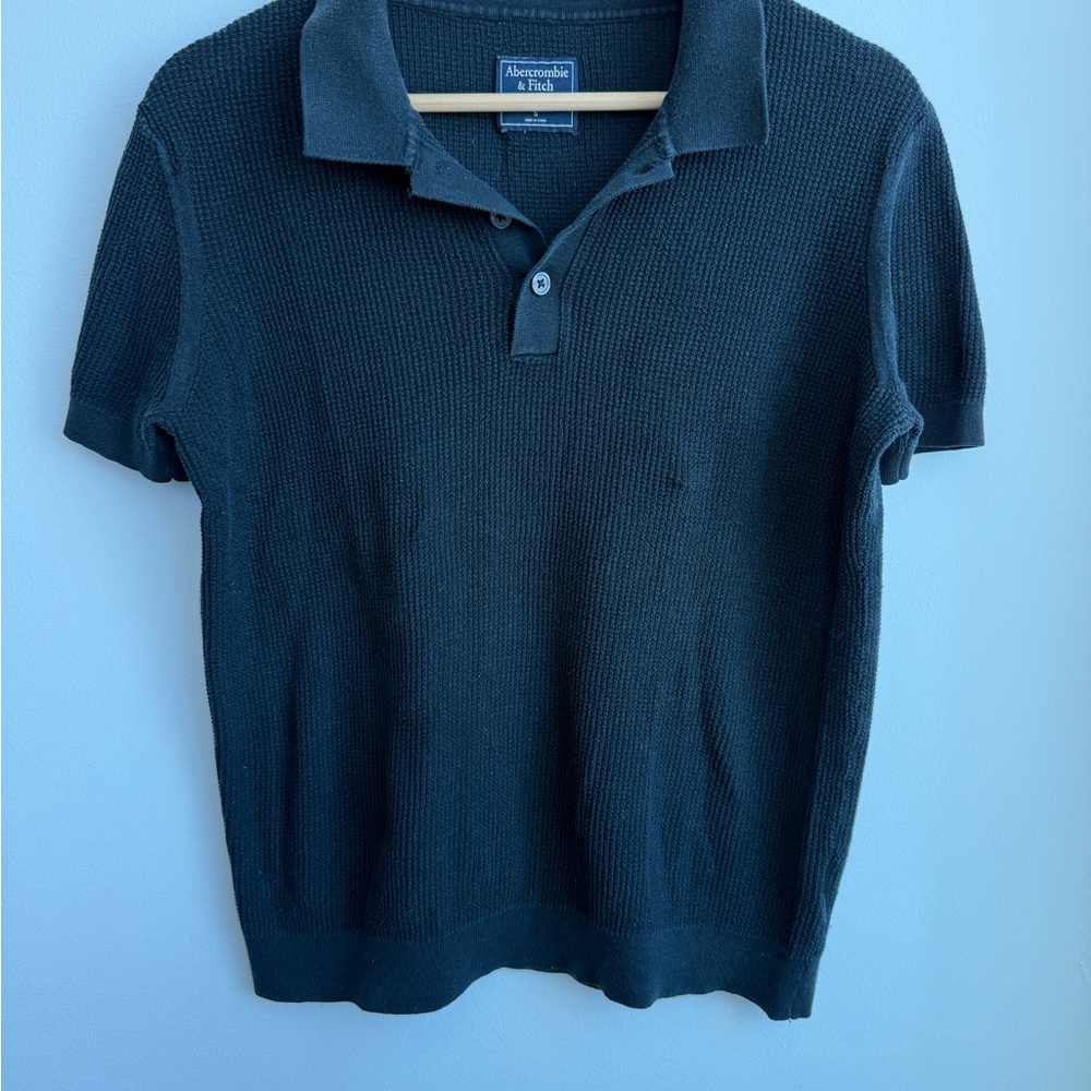 Abercrombie & Fitch Black Ribbed Knit Polo Sweater